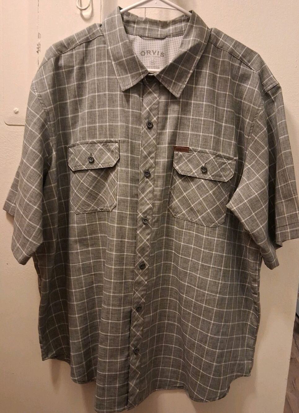 Orvis Skyline Mens Shirt XXL Button Outdoor Fishing Hiking Gray White Plaid